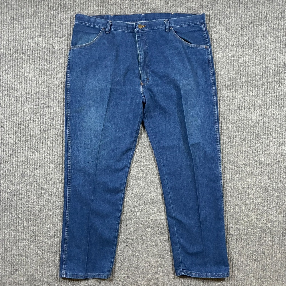 Wrangler Mens Jeans Size 42x30 Straight Fit Dark Wash Blue Denim Workwear